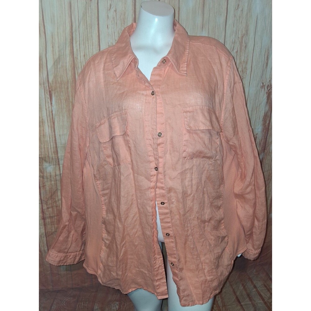 Calvin Klein Orange Long Roll Tab Sleeve Button Up Blouse Sz 2X
